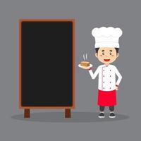 Chef Bringing Food Next to Blank Board vector