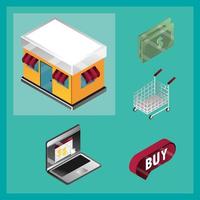 Online shopping and e-commerce isometric icon set vector