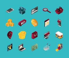 Online shopping and e-commerce isometric icon set vector