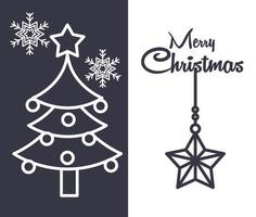 Christmas line composition with tree and stars vector