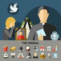 Conjunto de iconos y estandartes de funeral y luto vector