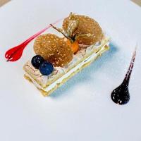 Layered dessert with berries photo