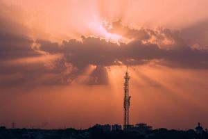 Dramatic sunset and a radio tower photo