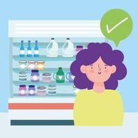 Woman in the supermarket with dairy products vector