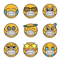 Emoticon with face mask  icon set vector