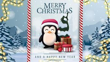 Merry Christmas and Happy New Year postcard vector