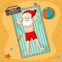 santa claus tomando el sol en la playa con elemento de verano vector