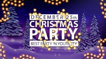 Christmas party, white sign wrapped with a garland vector