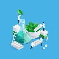 Isometric Pharmacy and Medication Production Concept vector