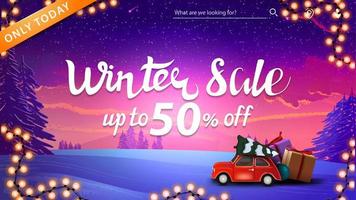 Winter sale, discount banner with garland