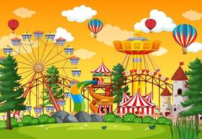 Amusement park scene at daytime with balloons in the sky vector