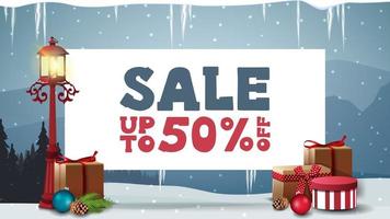 Christmas sale, discount banner with white paper sheet vector