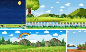 Four different scene of nature place in vertical and horizon scenes at daytime and night vector