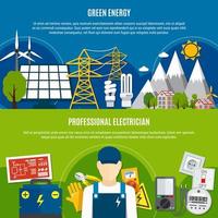 Electrician and Green Energy Template Banner Set vector