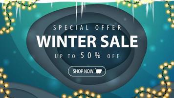 Winter sale, discount banner in paper cut style vector