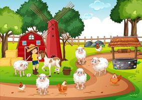 Old MacDonald in a farm nursery rhymes scene vector