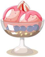 Helado de fresa en un recipiente aislado sobre fondo blanco. vector