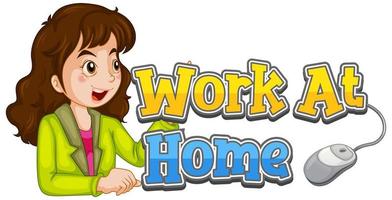 Font design for word work at home with happy woman on white background vector