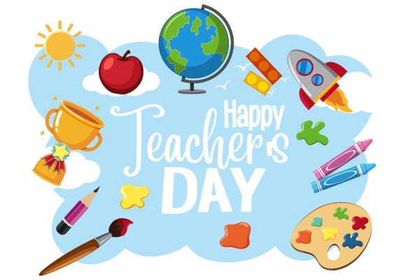 Happy World Teacher's Day logo with student items