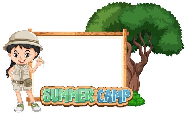 Border template design with girl at summer camp