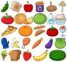 Large set of fruits and vegetables on white background vector