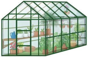 Many Plants in Greenhouse with glass wall on white background vector