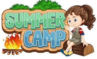 Font design for summer camp with cute kid at park vector