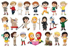 Large set of children doing different activities vector