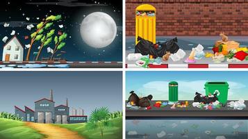 Set of polluted scenes vector