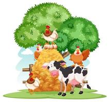 escena de la granja con muchos animales en la granja. vector