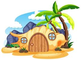 Shell fairy tale house on the beach cartoon style on white background vector