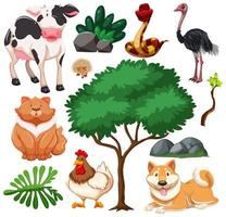 Conjunto de linda granja de animales y naturaleza. vector