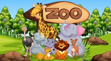 Zoo animals in the wild nature background vector