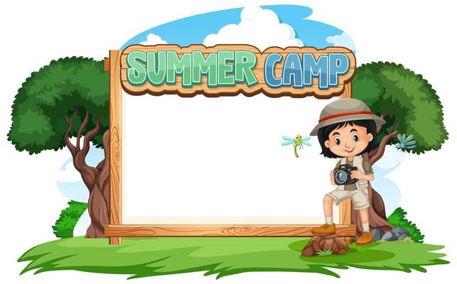 Border template design with girl at summer camp