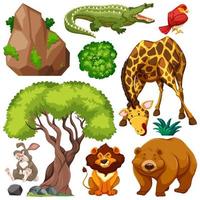 Set of cute wild animal and nature vector
