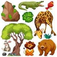 conjunto de lindo animal salvaje y naturaleza vector