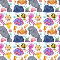 Seamless background design with sea creatures and coral vector