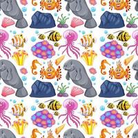 Seamless background design with sea creatures and coral vector