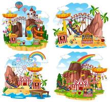 Themepark scene with many rides and happy children vector