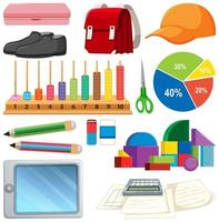 Large set of school items on white background vector