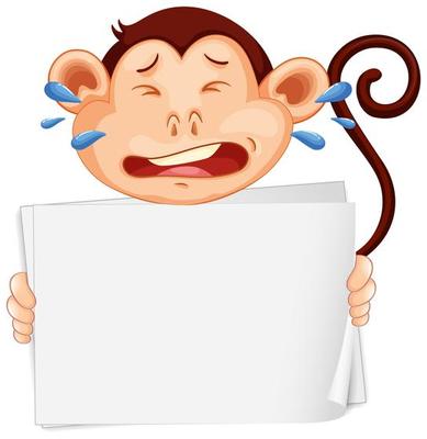 Blank sign template with crying monkey on white background