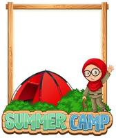 diseño de plantilla de borde con niña en el campamento de verano vector