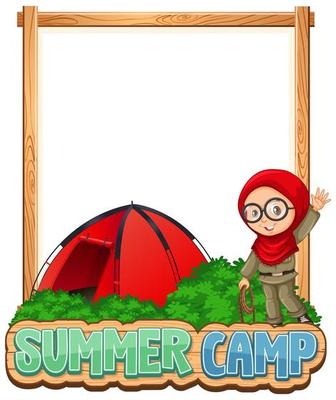 Border template design with girl at summer camp