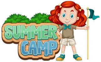 Font design for summer camp with cute kid at park vector