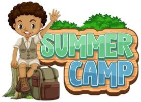 Font design for summer camp with cute kid at park vector