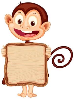 Board template with cute monkey on white background