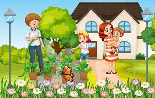 Scene with family having a good time at home vector