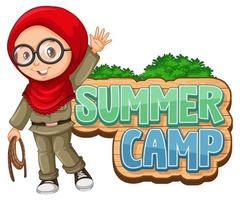 Font design for summer camp with cute kid at park vector