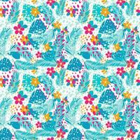Tropical pattern with palm leaves and flowers