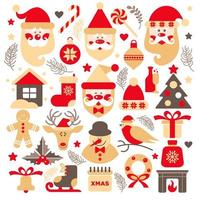 Set of Santa Claus with gifts, tree and Christmas elements vector